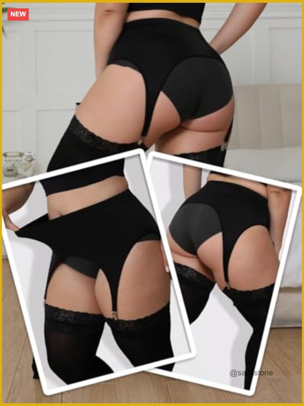 Garter Belt Plus Size High Waist with 4 Metal Clips for Stockings Lingerie - Picture 4 of 7